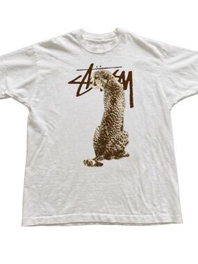 White Tee with Brown Cheetah Graphic